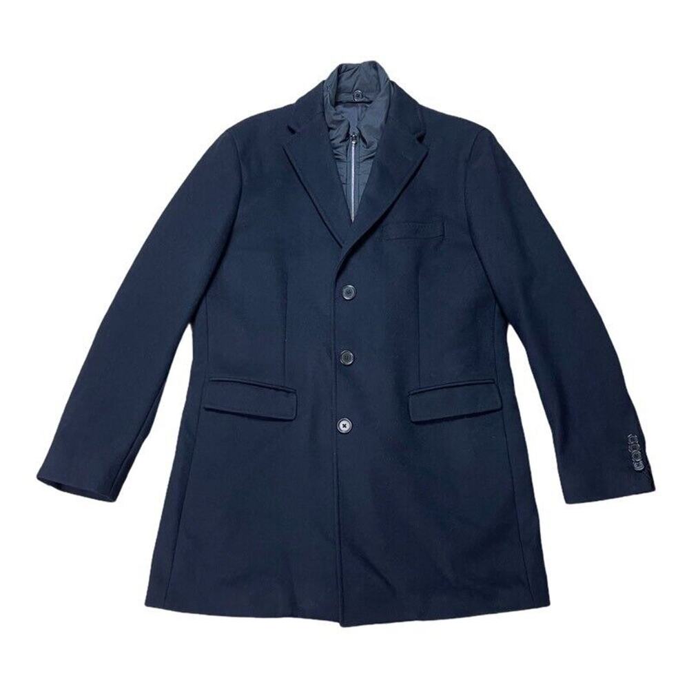 Dylan Gray Mens Overcoat Blue Button Lined Notch Lapel Bib Trim Pockets XL New